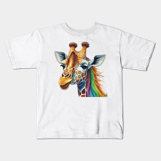 Beautiful Rainbow Giraffe Kids T-Shirt by SisuCreativeDesigns